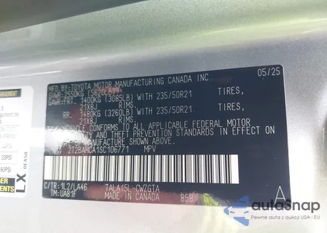 2025 Lexus Rx 350 Luxury from USA, damaged, VIN 2T2BAMCA1SC106771